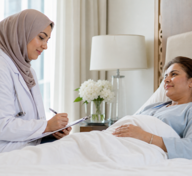 Post-surgery home care — nurse monitoring patient recovery at home in UAE — Kayan Home Healthcare