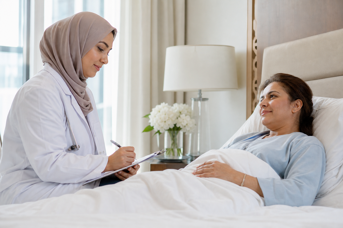 Post-surgery home care — nurse monitoring patient recovery at home in UAE — Kayan Home Healthcare